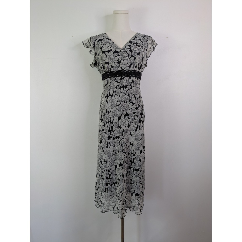 Y2K Dressbarn Midi Dress 10 M Whimsigoth Babydoll Floral Dark Romantic